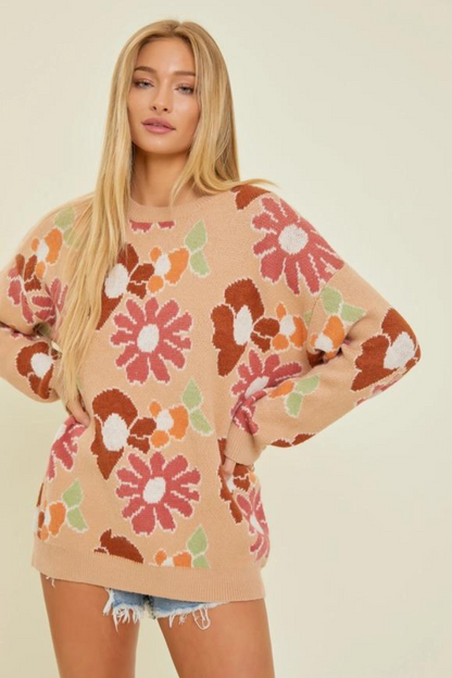 Jacquard Floral Print Sweater