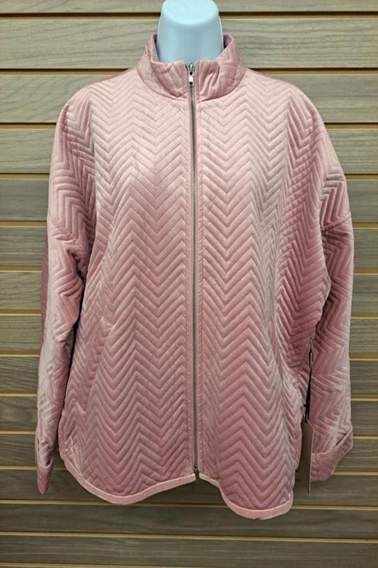 Pink Jacket With Zip Zigzag Elastic Bottom