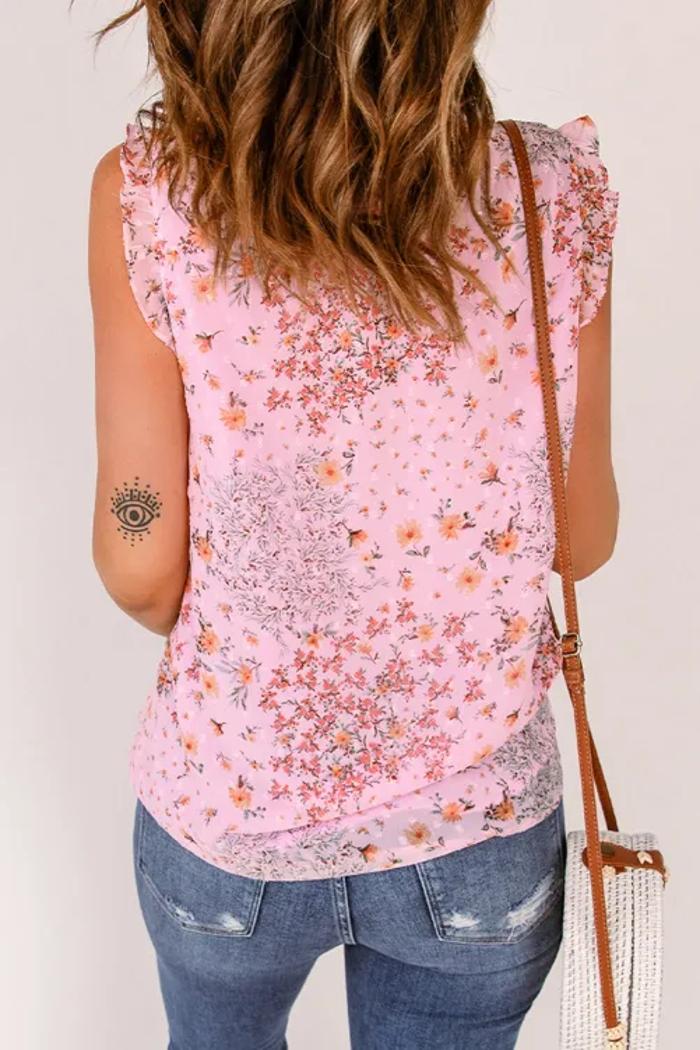 Pink Floral Tie Sleeveless Top