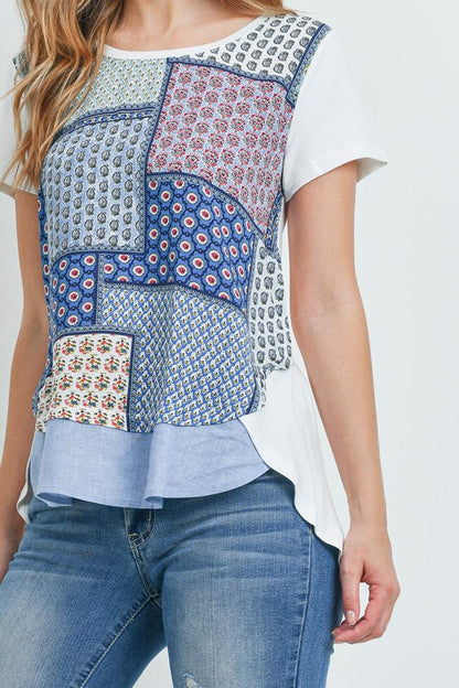 Patchwork Print Contrast Top