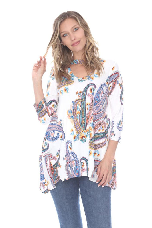 Paisley Print Flare Top With Pocket