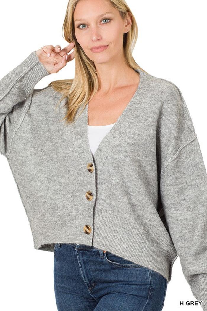 Oversized Hi-Low Hem Melange Sweater Cardigan