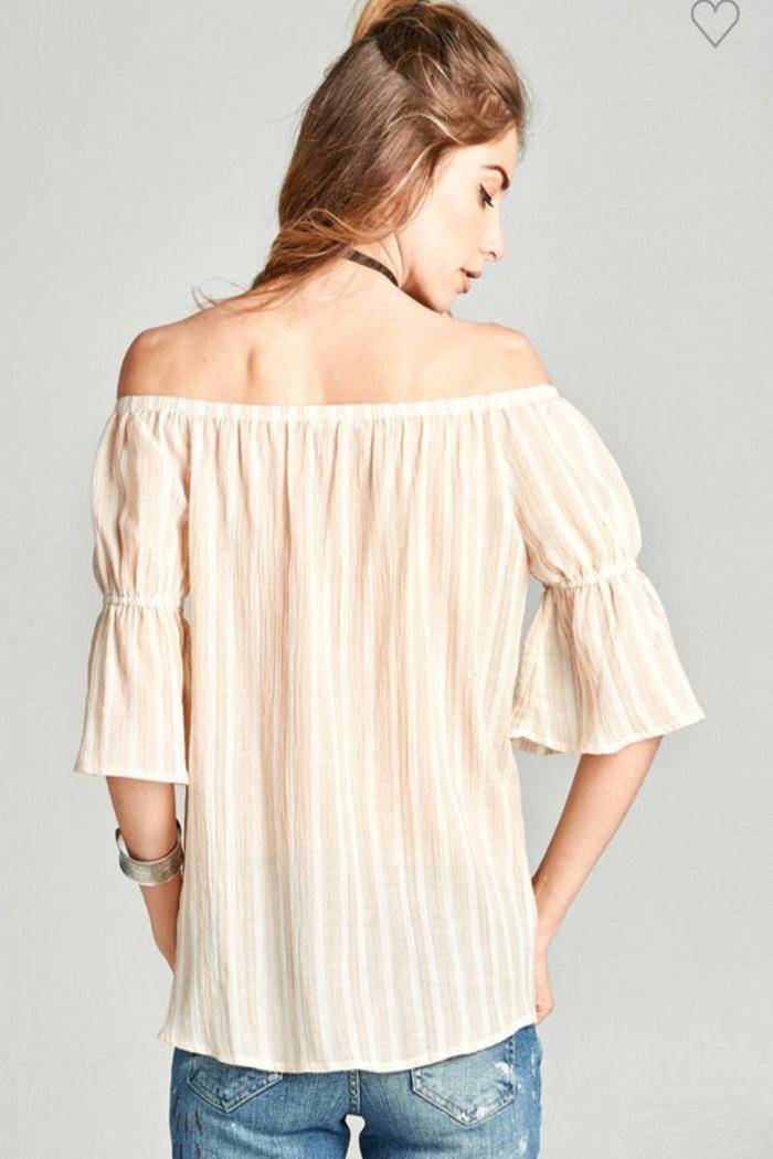 Off-The-Shoulder Striped Cotton Blouse