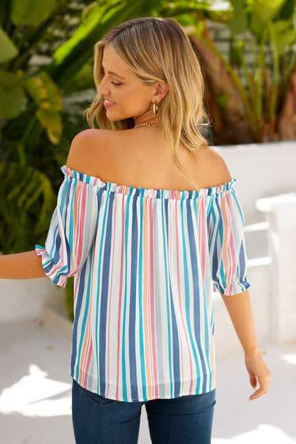 Off The Shoulder Rainbow Striped