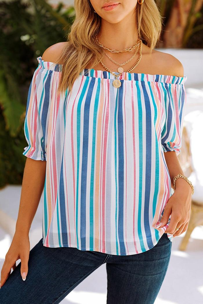 Off The Shoulder Rainbow Striped