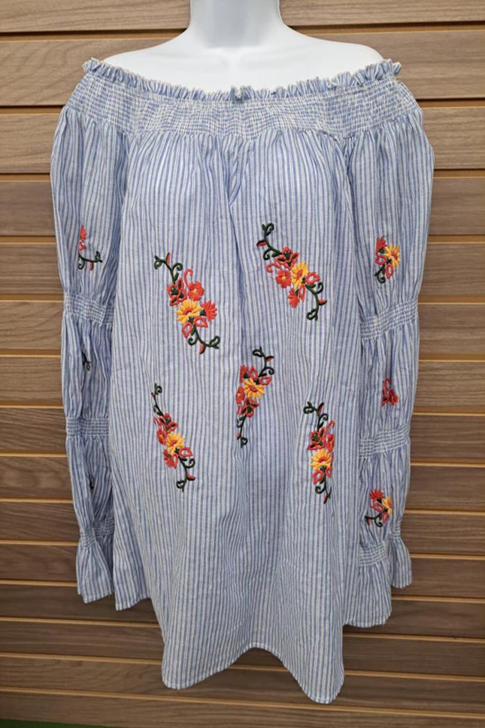 Off Shoulder Elastic Neck/Arms Embroidered