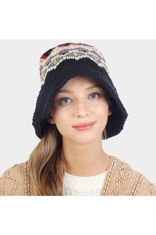 Nordic Pattern Knitted Bucket Hat