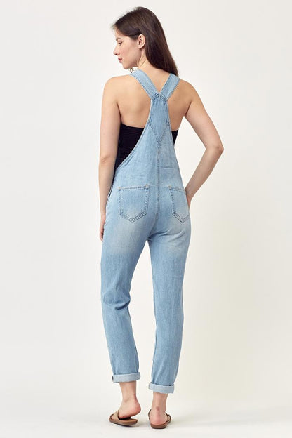 Non-Stretch Relaxed Fit Distressed Overalls
