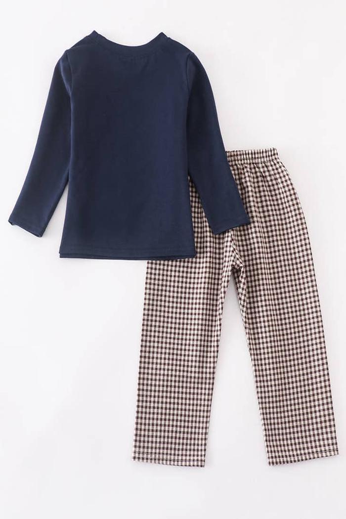 Navy Cow Applique Plaid Pant