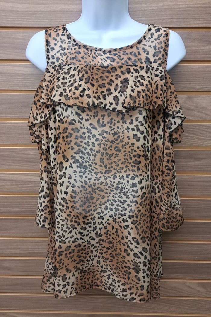 Leopard cold shoulder 3/4 sleeve