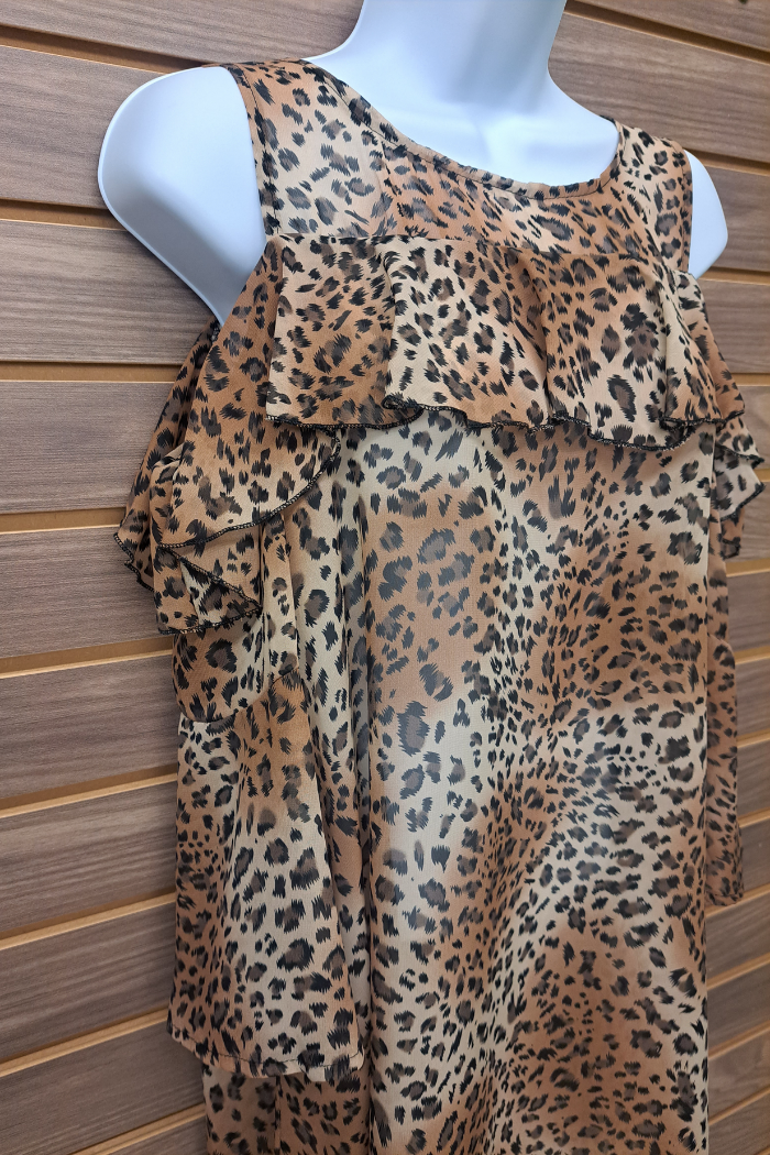 Leopard cold shoulder 3/4 sleeve