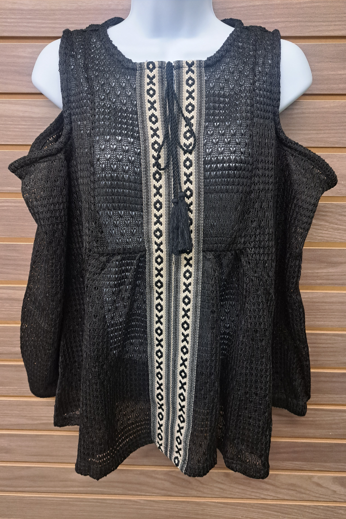 Cold shoulder tie at neck long sleeved top