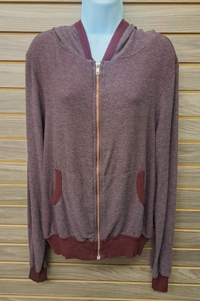 Burgundy soft pockets hoodie sweater