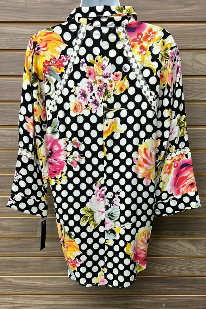 3/4 sleeve polka dot floral