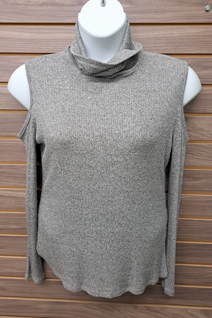 Cold Shoulder Grey Ribbed Top