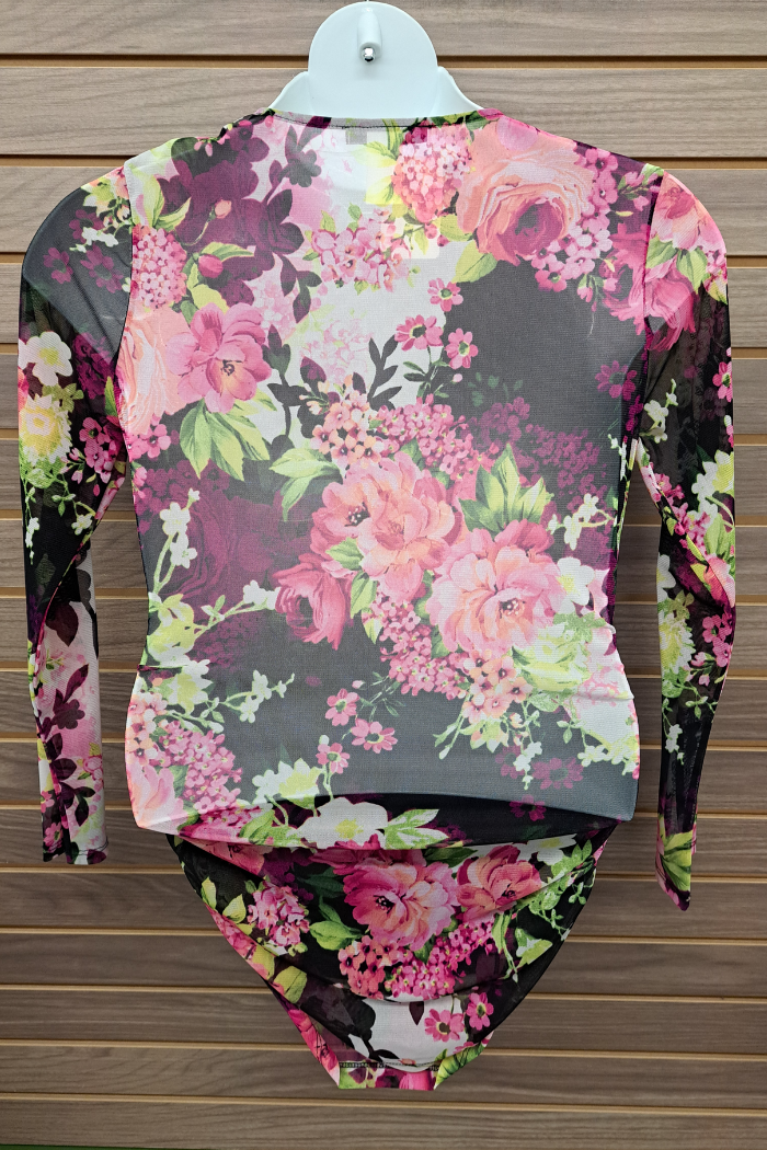 Black Pink floral mesh long sleeved