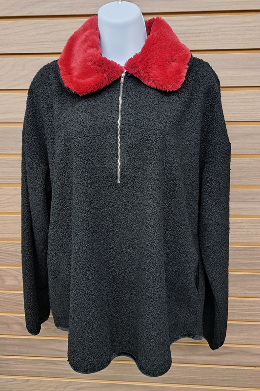 Half zip sweater jacket black Red collar