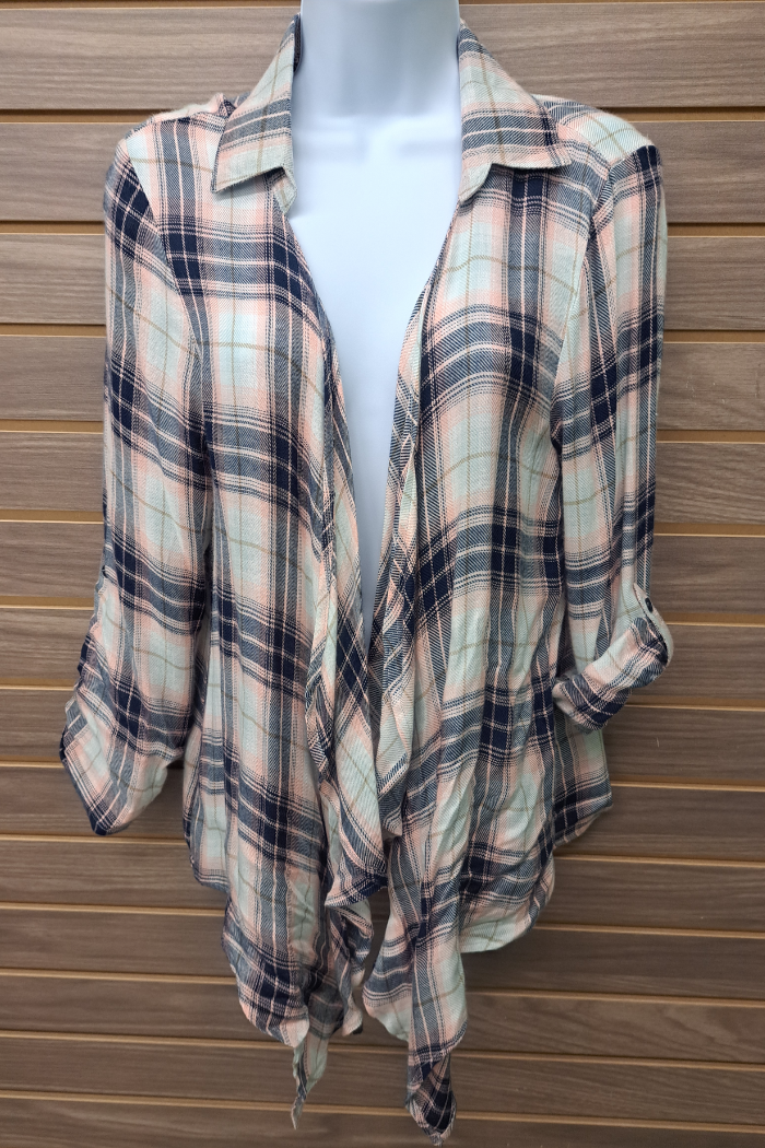 Flannel open collar blazer