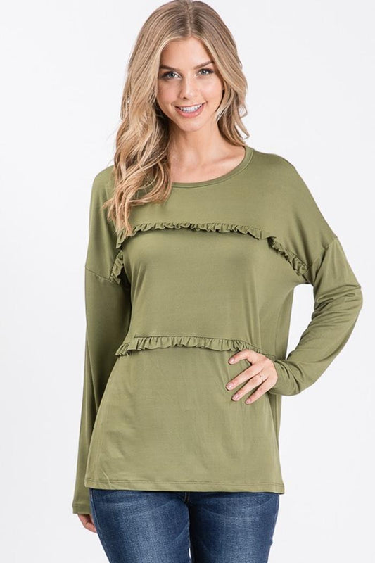 Ruffle Tiered Drop Shoulder Top