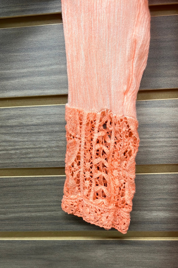 Coral lace button back long sleeve