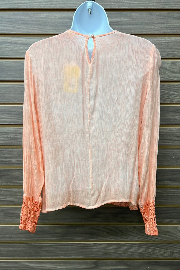 Coral lace button back long sleeve