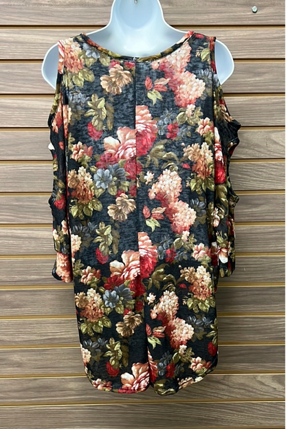 Cold shoulder navy/floral tunic