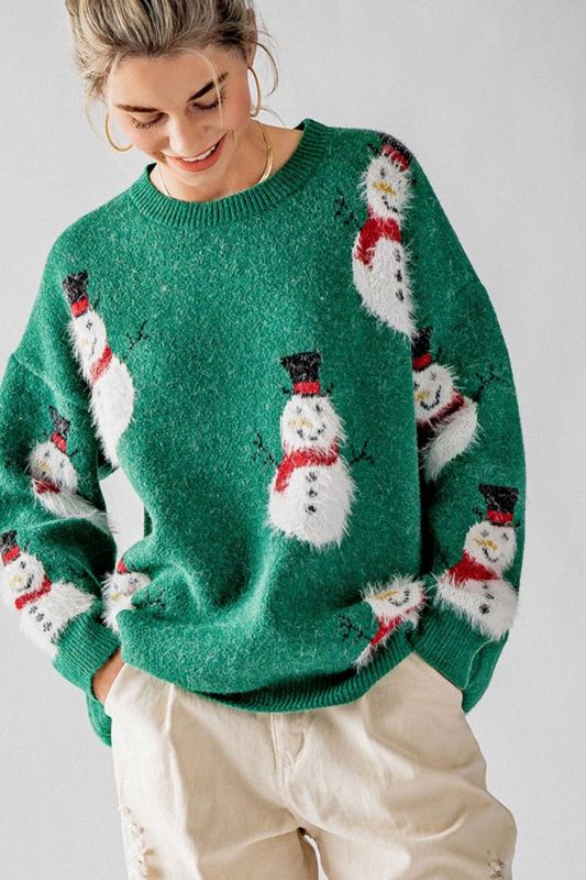 Oversized Snowman Rib Knit Sweater