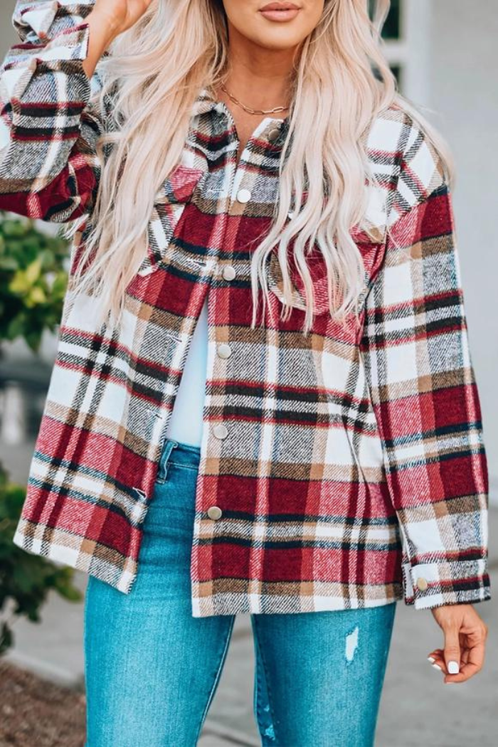 Plaid Print Pocketed Shacket