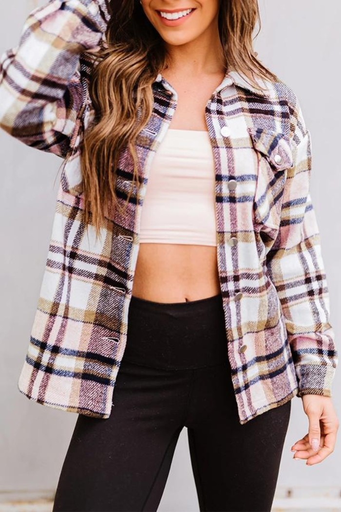 Plaid Print Pocketed Shacket