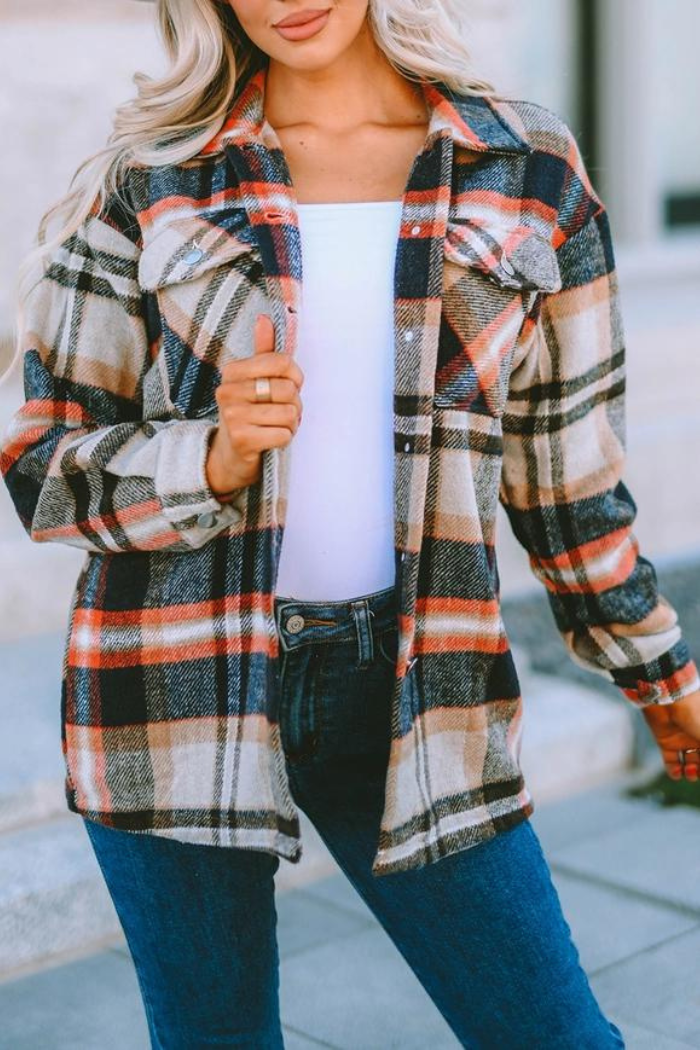 Plaid Print Pocketed Shacket