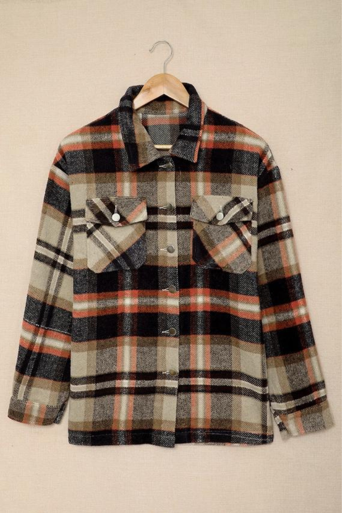 Plaid Print Pocketed Shacket