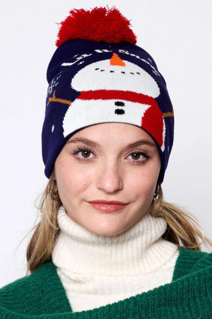 Let It Snow Snowman Beanie with Pom