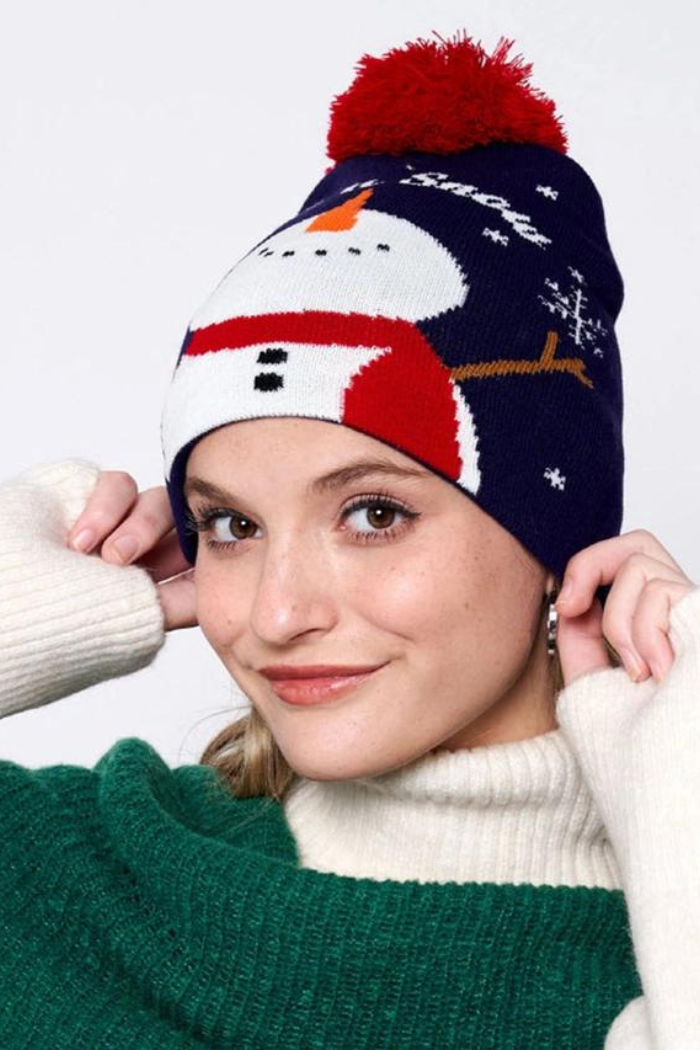 Let It Snow Snowman Beanie with Pom