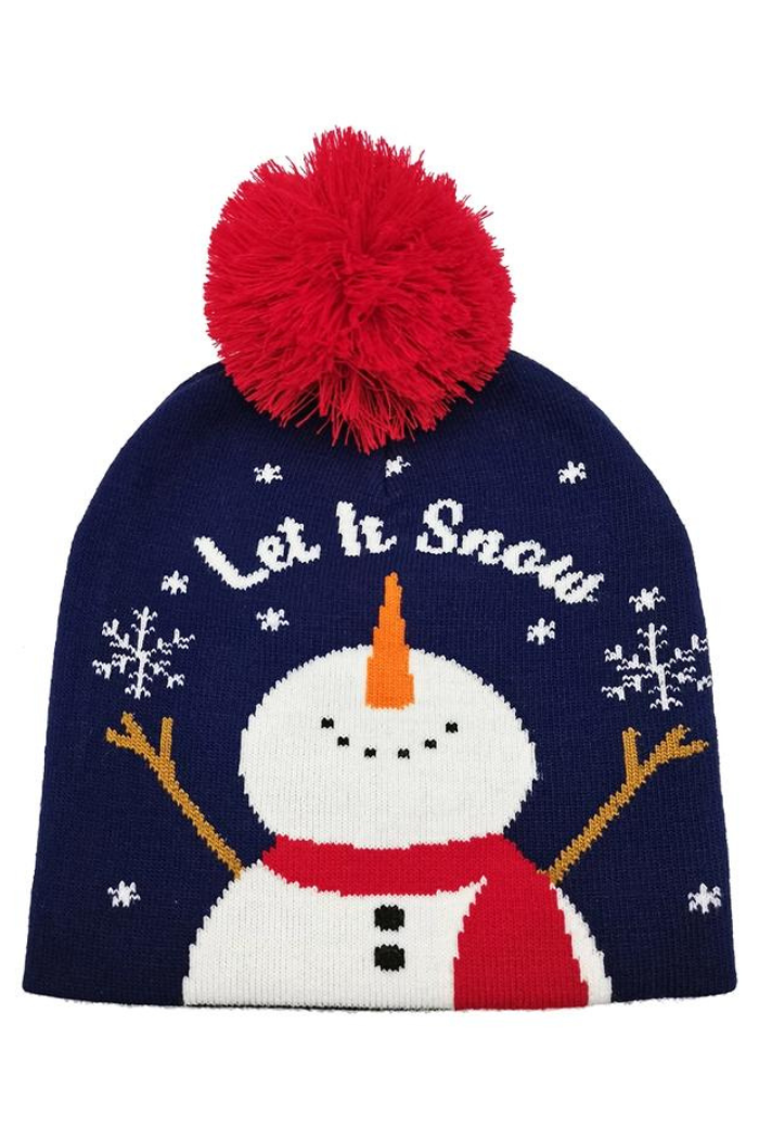 Let It Snow Snowman Beanie with Pom