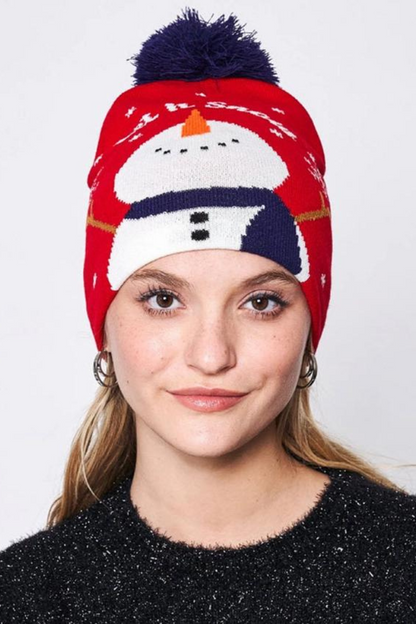 Let It Snow Snowman Beanie with Pom