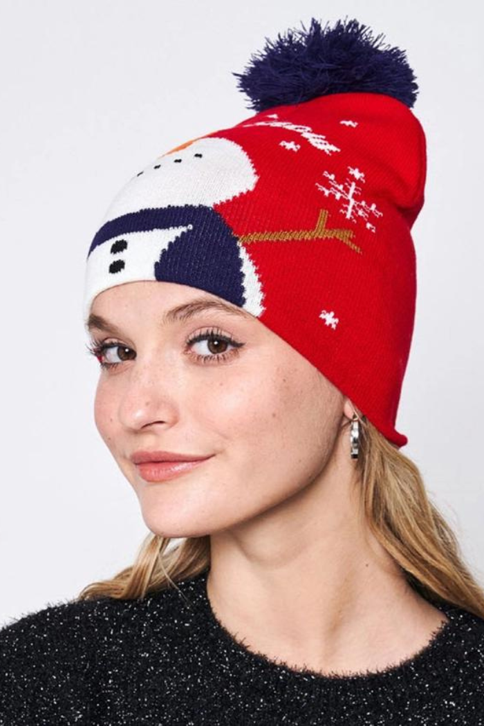 Let It Snow Snowman Beanie with Pom