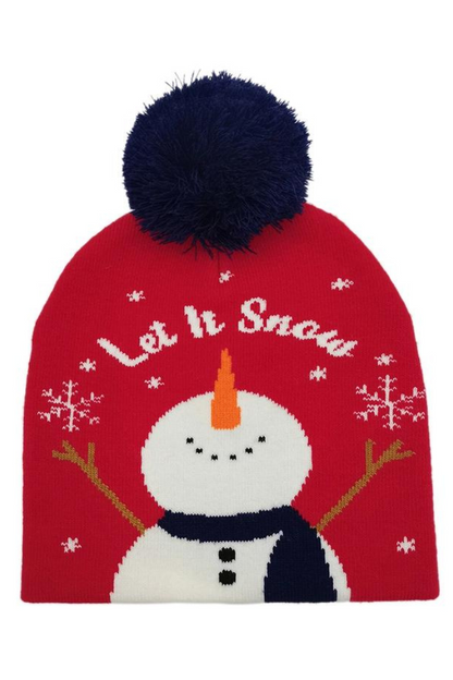 Let It Snow Snowman Beanie with Pom