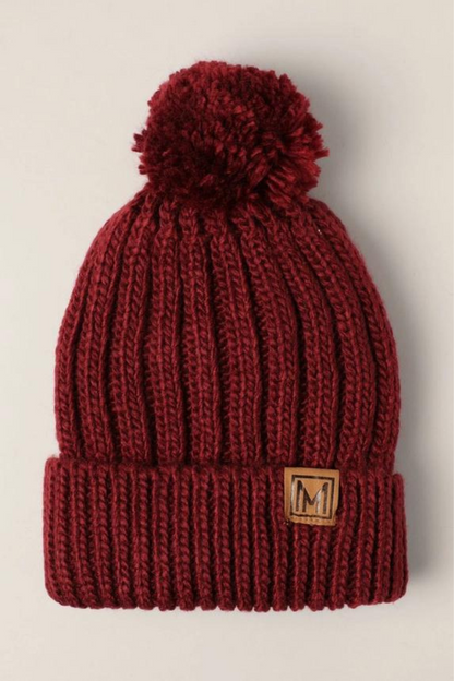 Winter Rib Knitted Sherpa Lined Pom Pom Beanie Hat