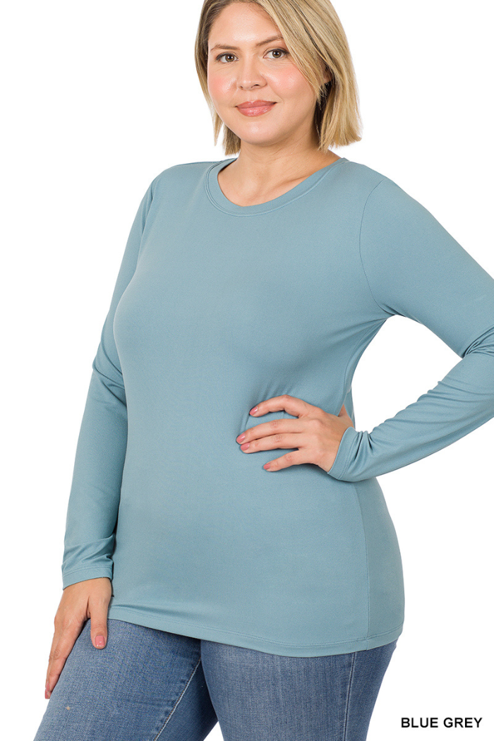 Plus Brushed Microfiber Long Sleeve Round Neck Tee