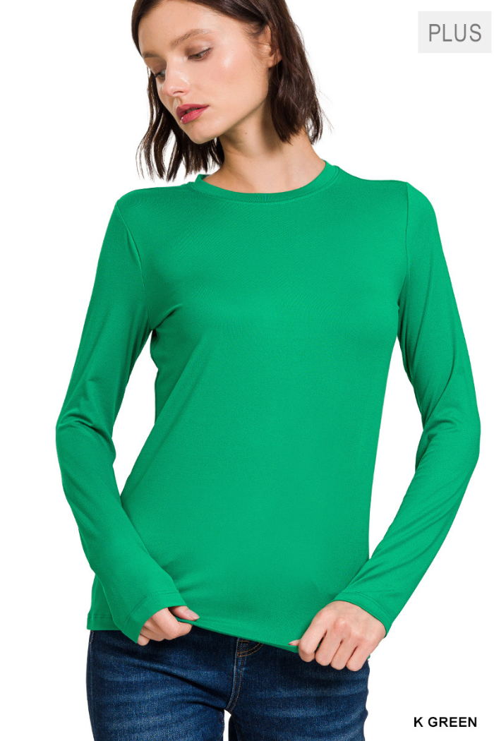 Plus Brushed Microfiber Long Sleeve Round Neck Tee