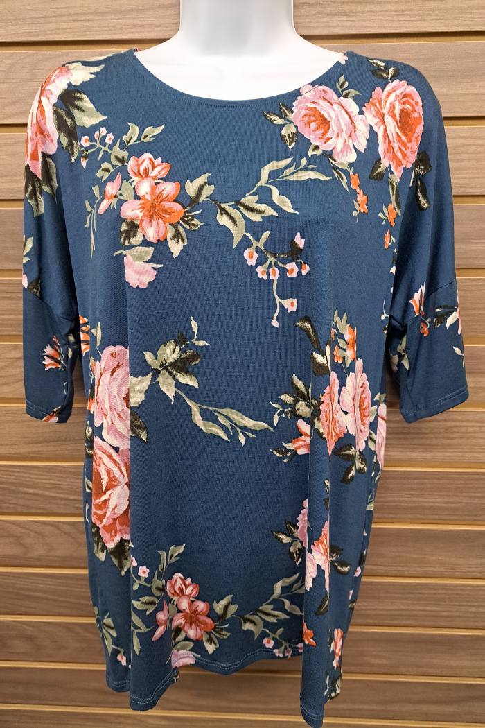 Blue floral short sleeved