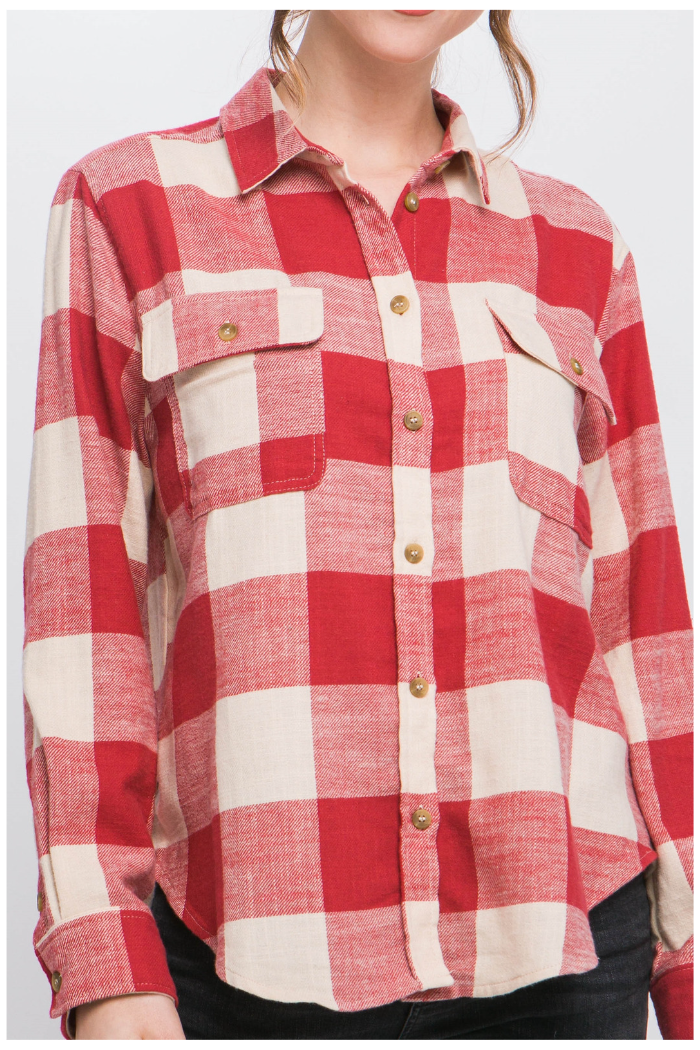 Plaid Collared Shirt With Front Pockets