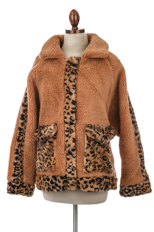 Leopard print and sherpa jacket