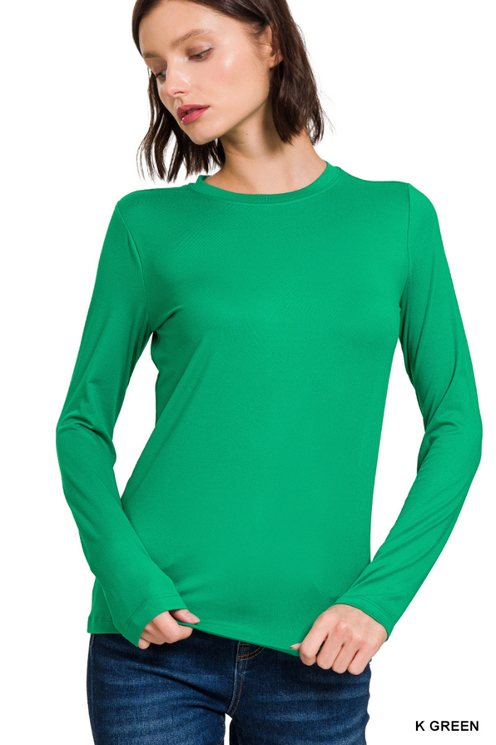 Brushed Microfiber Long Sleeve Round Neck Tee