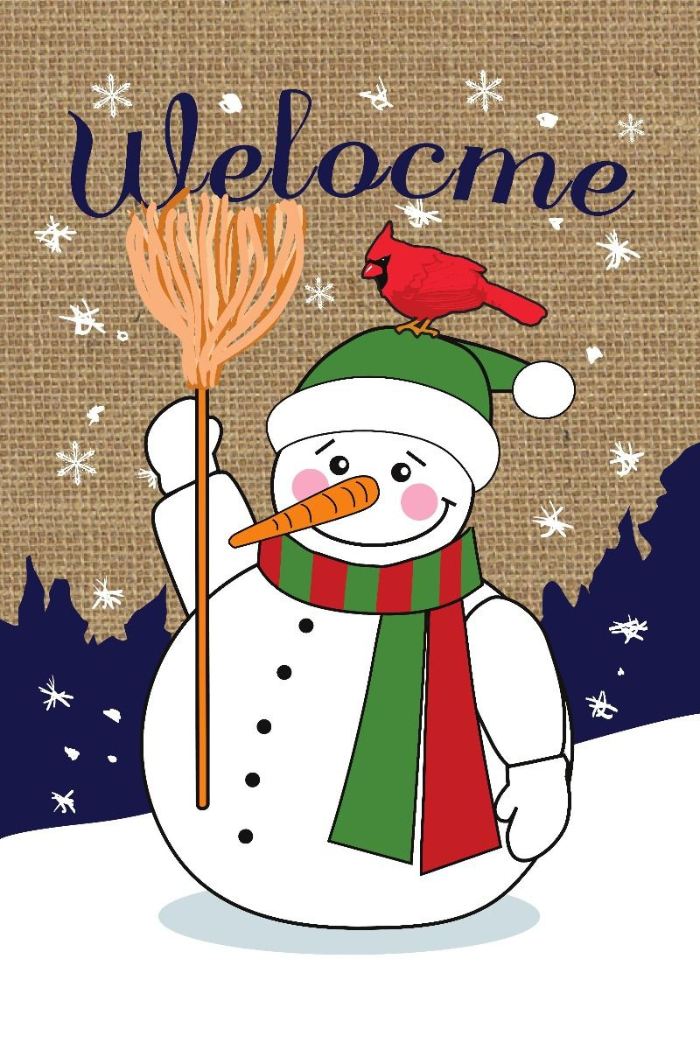 Welcome Snowman Burlap Garden Flag