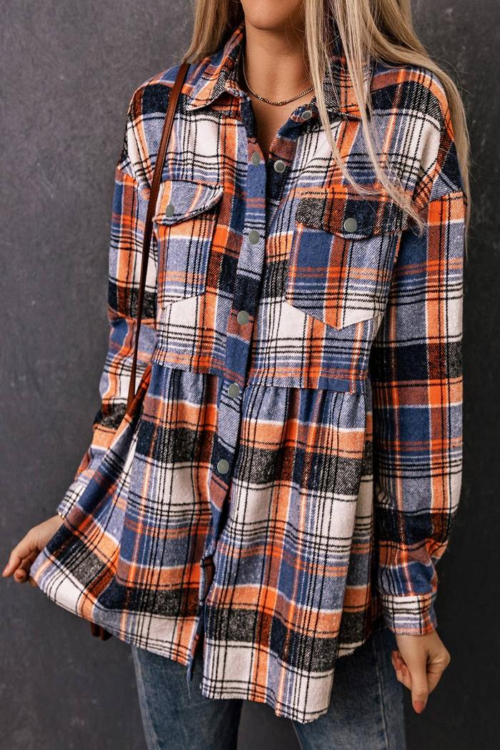 Multicolor Plaid Ruffled Shirt Jacket