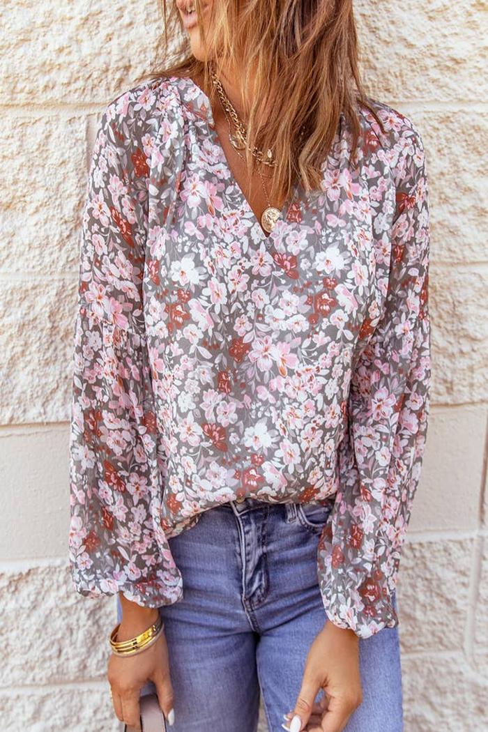 Multicolor Floral Print V Neck