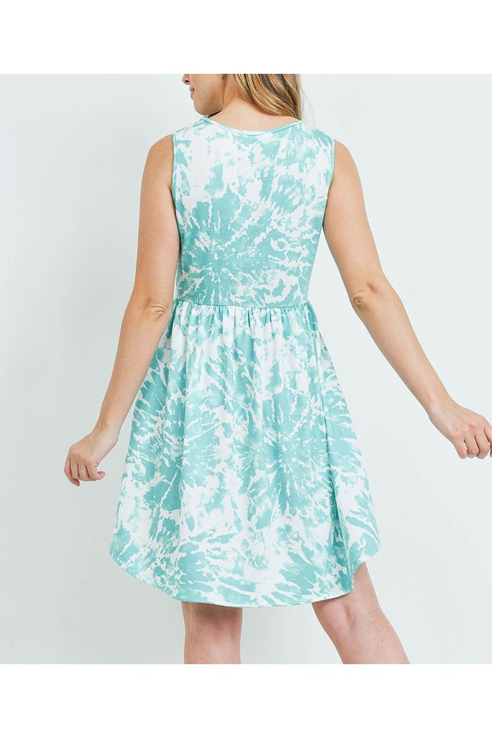 Mint tie dye sleeveless pocket dress