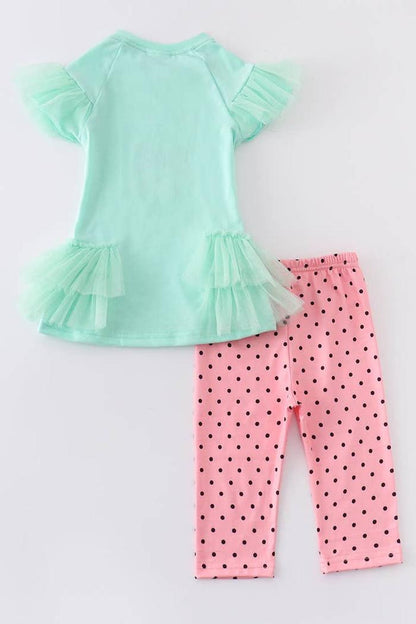 Mint rabbit print ruffle