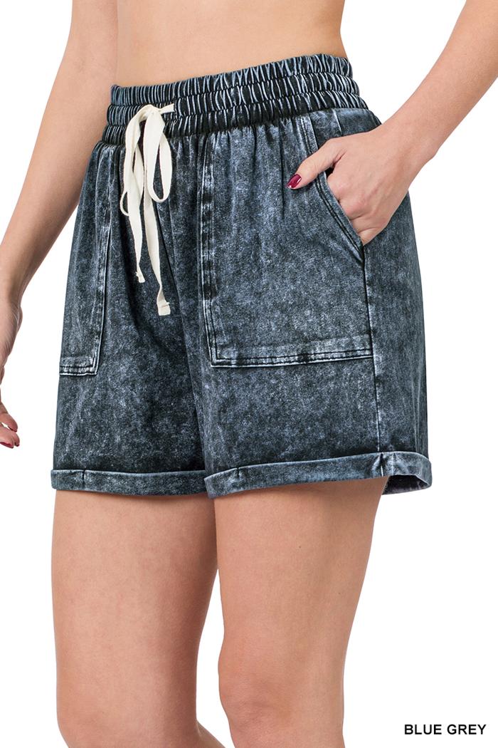 MINERAL WASH DRAWSTRING CUFFED SHORTS